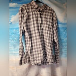 Fish Hippie Mens Plaid‎ Flannel Long Sleeve Button Down Shirt Size Large